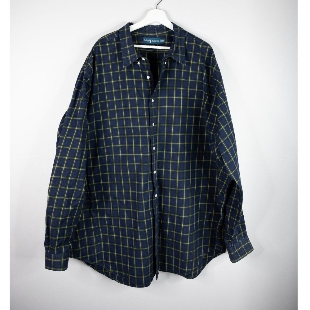 Ralph‎ Lauren Button Down Shirt Mens 4XLT Blue Yellow Classic Fit Plaid pony